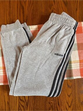 adidas Gray Kids Joggers with Black Side Stripes